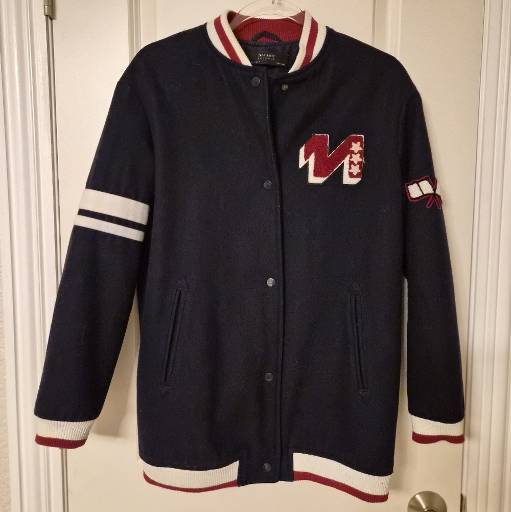 ​Zara Basic Navy Varsity Letterman Jacket - Medium - image 1